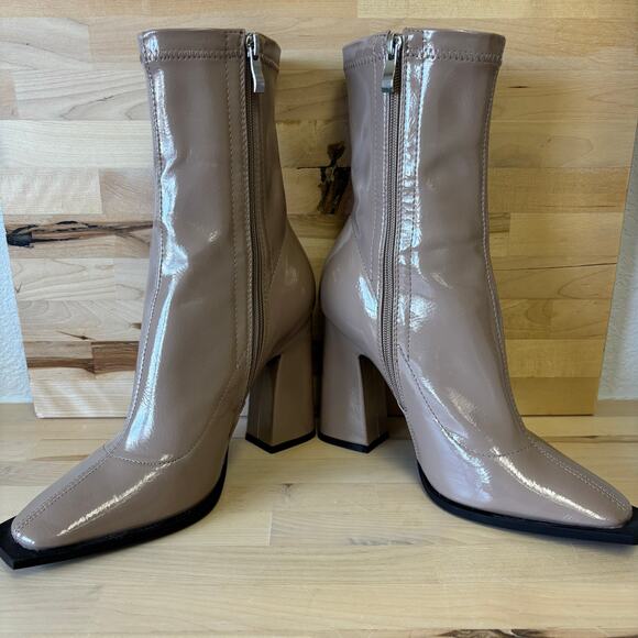 Princess Polly Barcelona Crinkle Taupe Patent Leather Boots W8 - Picture 6 of 12